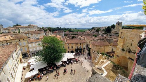 High angle view of people against sky