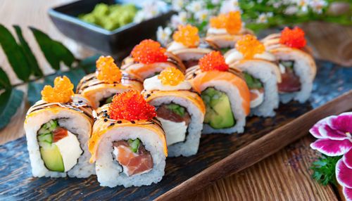 Close-up of sushi served in plate