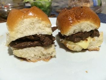 Close-up of burger in plate