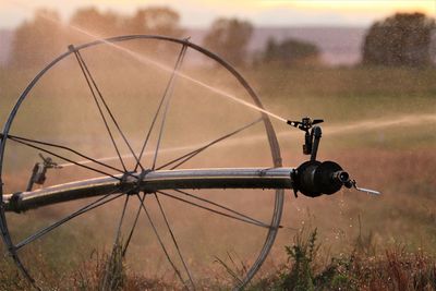 Close-up of watering the field