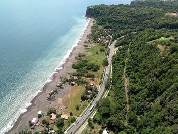 High angle view of beach by sea