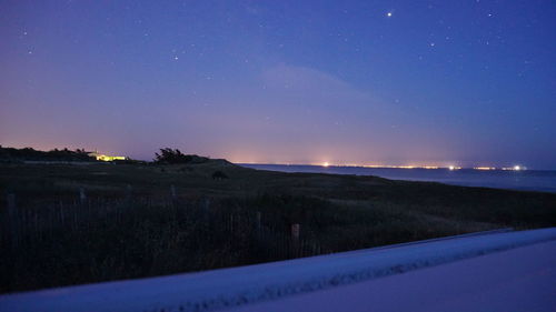 Scenic view of field against sky at night