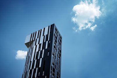 Low angle view of modern building against blue sky