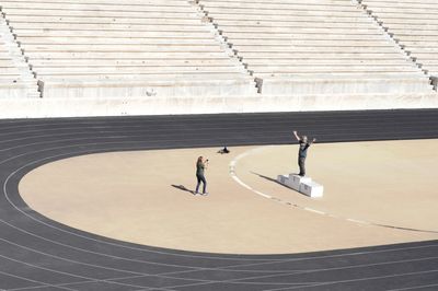 High angle view of basketball court