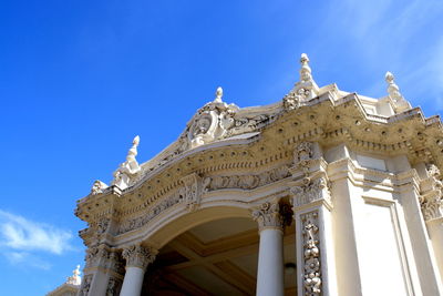 Low angle view of temple building against blue sky