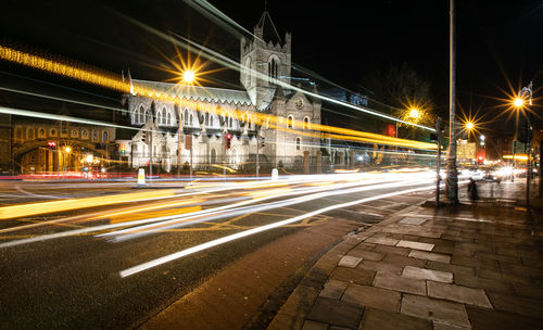 Light trails on city street at night