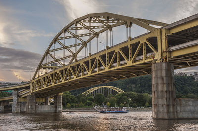 Low angle view of bridge over river against sky