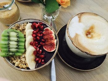 High angle view of breakfast on table