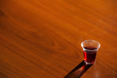 High angle view of beer on table