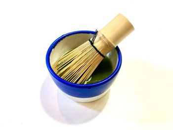 High angle view of tea cup on table