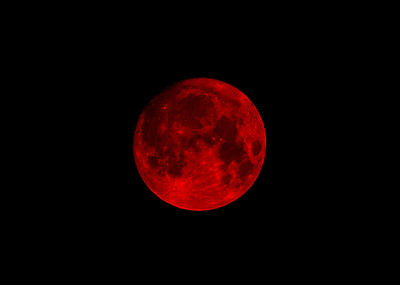 Close-up of red moon against clear sky at night