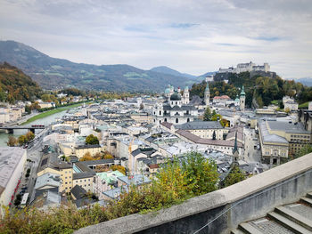 Aerial view over the city of salzburg, austria