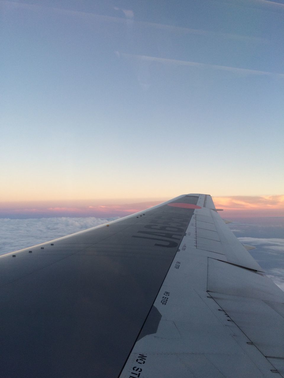 transportation, aircraft wing, airplane, cropped, flying, sky, sea, part of, sunset, air vehicle, scenics, horizon over water, clear sky, travel, mode of transport, copy space, nature, beauty in nature, journey, outdoors