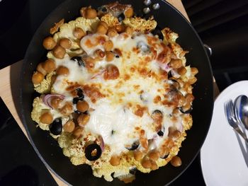 High angle view of breakfast served in plate