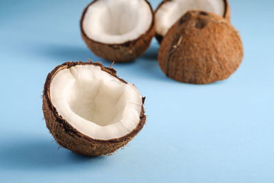 Close-up of dessert against blue background