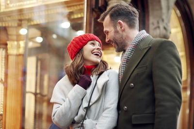 Young couple kissing in winter