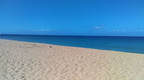 Scenic view of beach against blue sky
