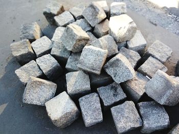 High angle view of stones on street