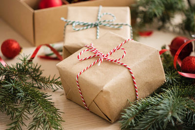 Close-up of christmas decorations on table