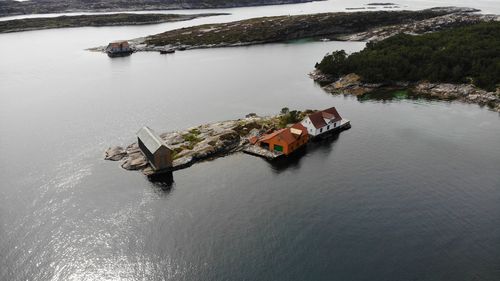 High angle view of ship in sea