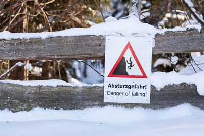 Information sign on snow
