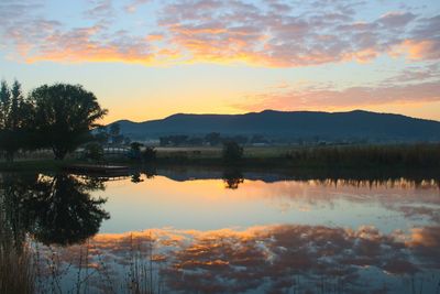 Scenic view of lake against sky during sunset