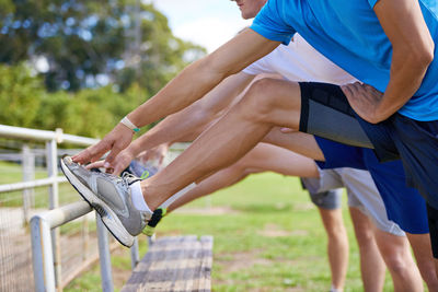 Low section of man exercising outdoors