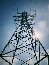 Low angle view of electricity pylon against sky