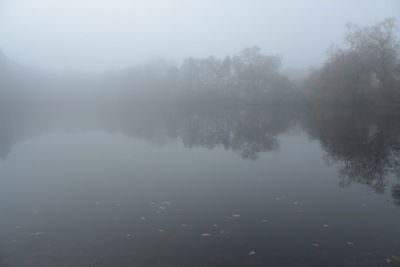 Scenic view of lake during foggy weather