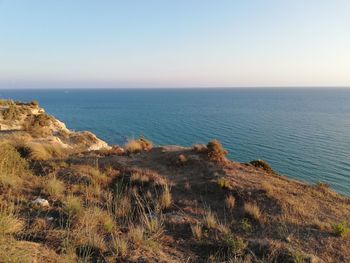 Scenic view of sea against clear sky
