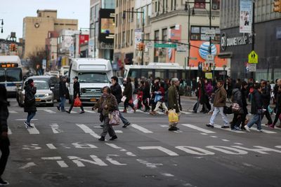 People crossing city street