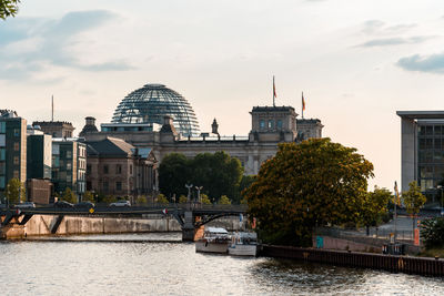 Spree river in berlin at sunset