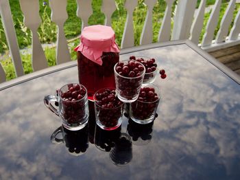 High angle view of fruits on table