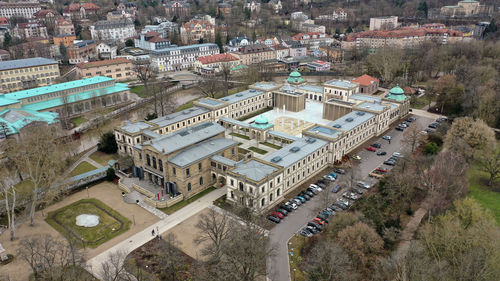 High angle view of buildings in city