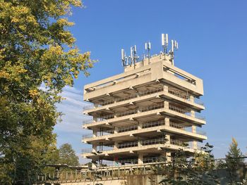 Low angle view of buildings against clear sky