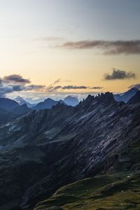 Scenic view of mountains against sky during sunset