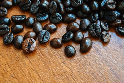 High angle view of coffee beans on table