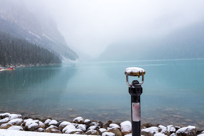 Scenic view of lake against sky during winter