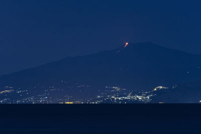 Scenic view of sea against clear sky at night