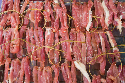 High angle view of pink for sale at market stall