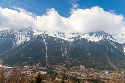 Scenic view of snowcapped mountains against sky