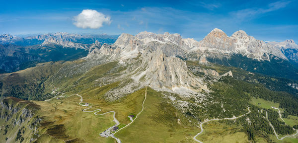 Panoramic view of snowcapped mountains against sky