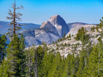 Scenic view of mountains against clear blue sky