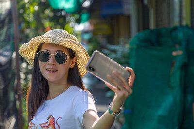 Woman taking selfie from mobile phone