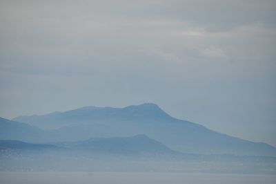 Scenic view of mountain against cloudy sky