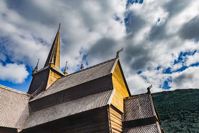 Low angle view of temple building against sky