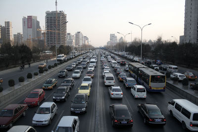High angle view of traffic on road in city