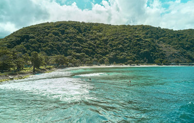 Panoramic aerial view of the la punta beach, space for surfers in los caracas, la guaira - venezuela