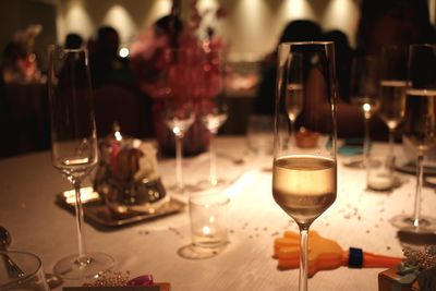 Close-up of wine in glass on table