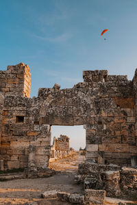 Roman amphitheater in the ruins of hierapolis, in pamukkale, turkey. unesco world heritage in turkey